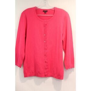Talbot Cardigan Career Minimalist Women size M Pink Scallop Button Up 3/4 Sleeve